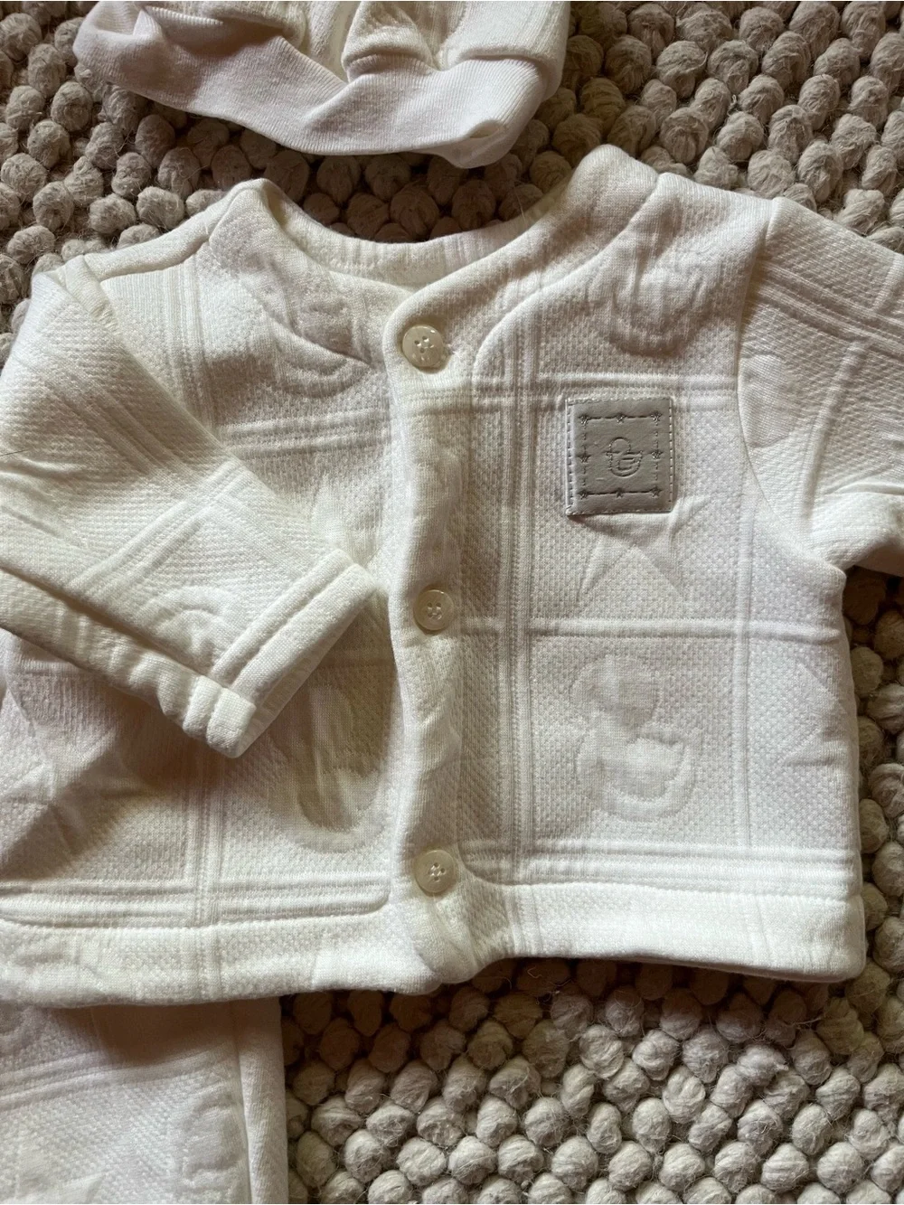VINTAGE NOS Little Me Ivory Baby 3-Piece Knit Set with Hat